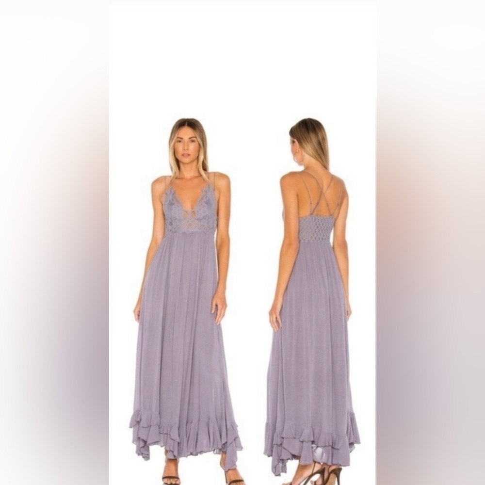 Free People Dusty Lavender Lace-Trim Maxi Dress NWOT XS